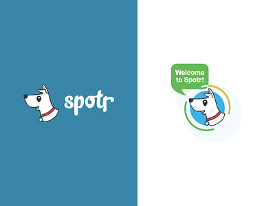 Spot Updates blue branding character dog exploration illustration spotr vector