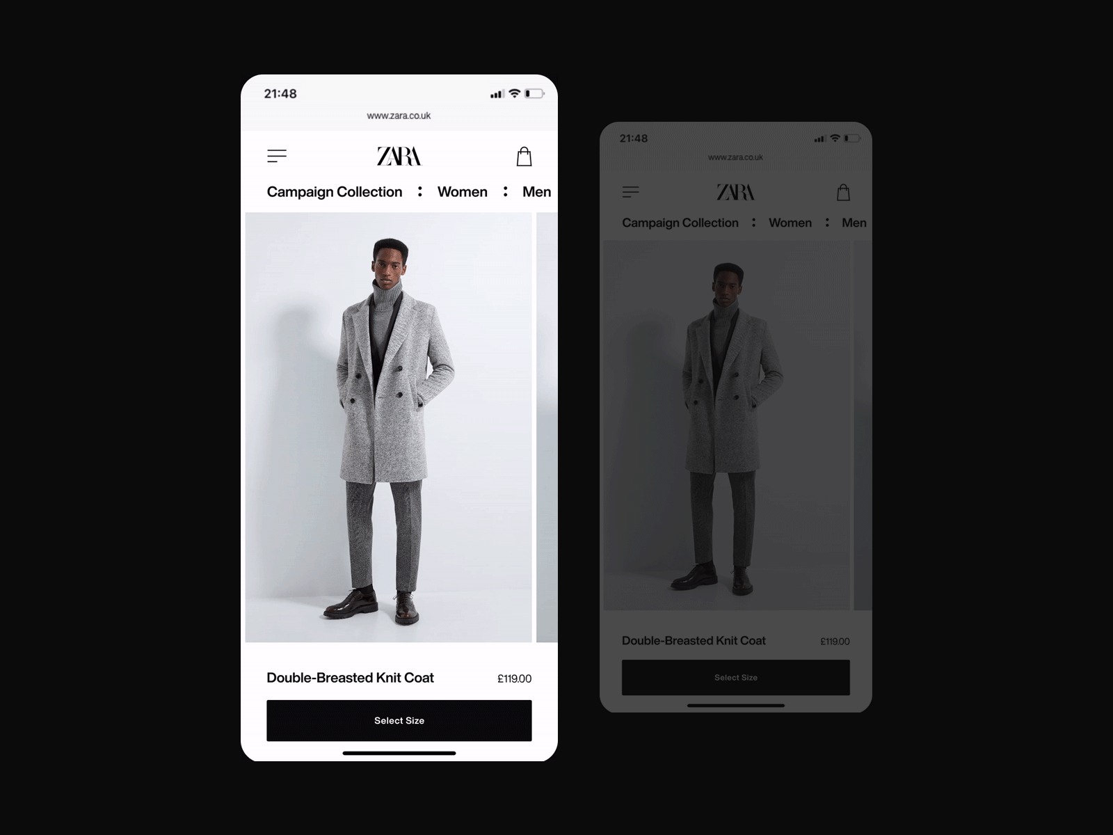 Zara Product Page Purchasing Concept