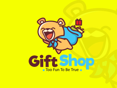 Gift Shop Logo Design bear box cartoon children cute design fun gift kids logo shop store