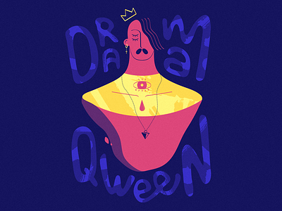 Drama Qween 2d art character color colour cross design drama drama queen earing eyes gay gold illustration king lgbt moustache pink queer qween