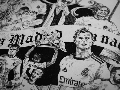 Kings of Europe - Real Madrid Illustration art artwork black and white champions league creative football hand drawn hand lettering illustration ink micron pens poster real madrid retro sketch soccer sport sports type vintage