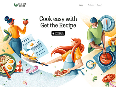 Get the Recipe Illustrated header app chiara vercesi cook cooking cooking app egg food illustration procreate ramen tomato website website illustration