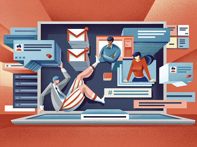 The future of workplace tech - Quartz field guide chat chiara vercesi editorial editorial illustration email illustration message message app procreate remote work slack tech tech company texture videocall