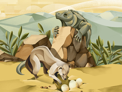 The price of extinction - Jamaican iguana chiara vercesi conservation eggs iguana illustration ipad ipad pro lizard mongoose procreate texture vector wildlife zoo