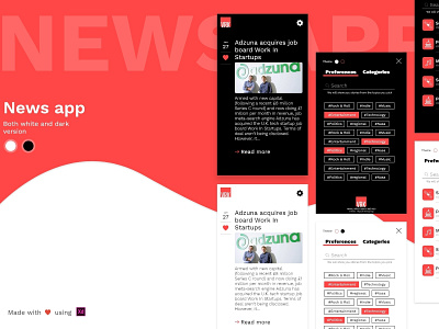 News App - Mobile UI Design adobe xd black design news news app ui app ux white xd
