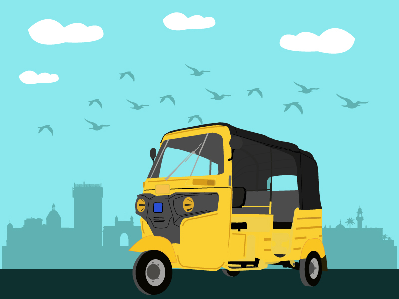 Auto Rickshaw auto birds city clouds desi illustration india indian rickshaw transport