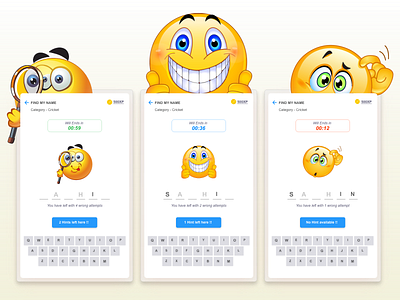 Game | Find My Name app concept countdown timer creative dribbble emojis emotions game game concept game design illustration minimal product design product page prototype ui ux vector