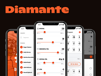 Diamante -iOS app controlling advanced tennis ball machine design ios mobile sport app ui ux