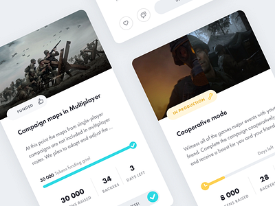Protagonist - Feature Funding Tool for Game Studios cards cards ui crowd funding crowdfund desktop app gaming ui ux