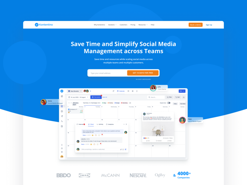 Kontentino - Landing Page branding design illustration landing page social media tool ui ux