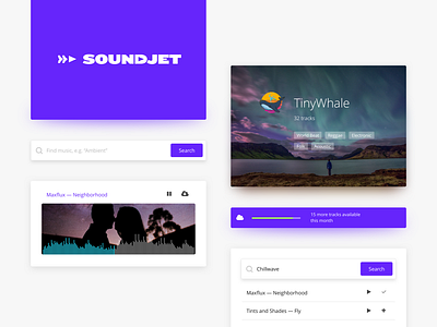 Soundjet — audio stock app app audio branding logo player search typography ui ux web web app web design website