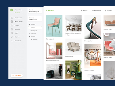 Mood Board UI app b2b furniture interior mood board moodboard pinterest saas tile typography ui ux web web app