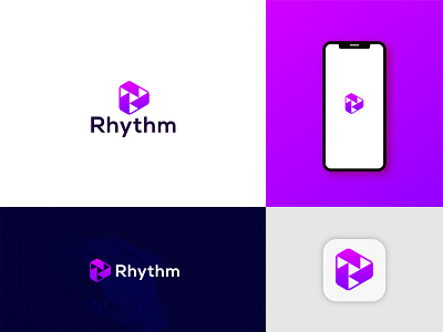 Rhythm - Music App Logo brand branding brandmark clean gradient identity logo logo design logo designer logodesign logos logotype mark minimalist logo modern logo monogram music app icon music logo ogo mark symbol