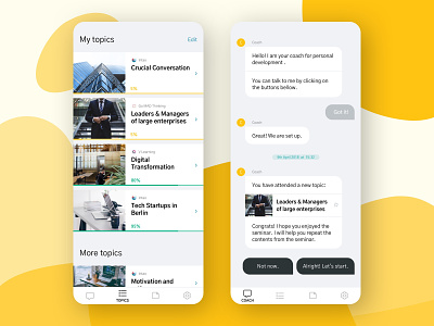 Intao - App for digital soft skill learning app app design bubbles chat clean concept design details digital learning flat iphone learning minimal mobile app mobile ui product product design ui ux yellow