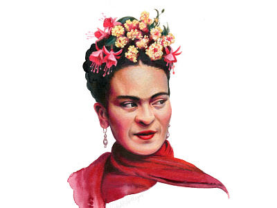 Frida illustration mixed media portrait realism traditional art watercolor