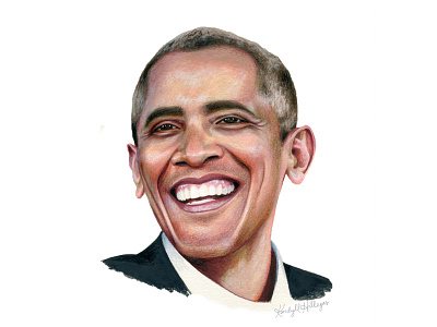President Obama illustration mixed media painting portrait realism traditional art watercolor