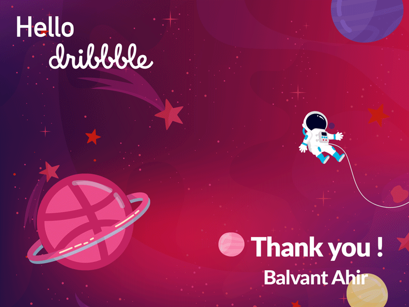 Hello Dribbble animation debut dribbble illustration thank you typography