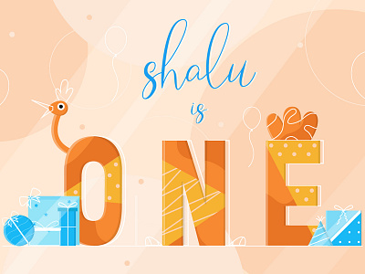 Shalu is ONE birthday design first birthday illustration vector