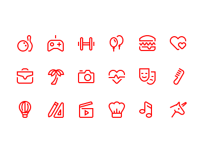 Verb icons beauty culture food gym hobby love music travel unicorn