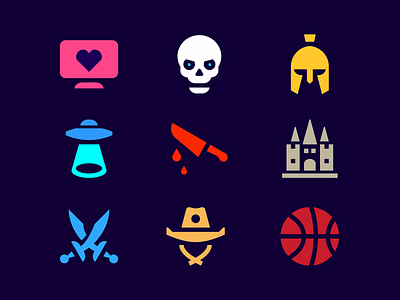 Movie genres icons adventure glyphs historic horror icons movie pictogram pirate sci fi thriller western