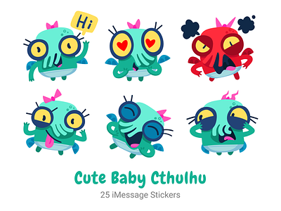 Cute Baby Cthulhu character cute emoticon illustration imessage monster sticker