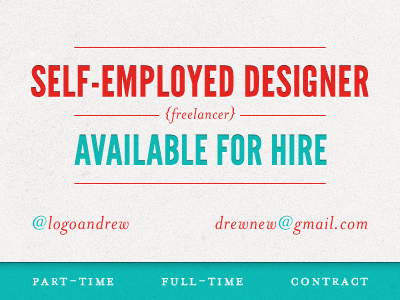 Available available available for hire blue contract freelancer full time hire logo designer part time red self employed work