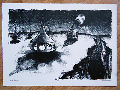 Last of the Light alien black fine art printmaking white world