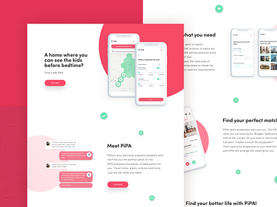 PiPA landing page app applicaiton bright colors colorful design green landing page landing page design map pink property