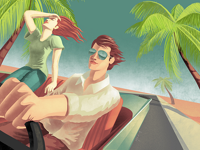 Apricate art direction car digital art graphic design human illustration man palm trees procreate woman