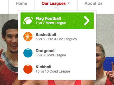 Fancy Schmancy Dropdown color dropdown green menu nav navigation sports