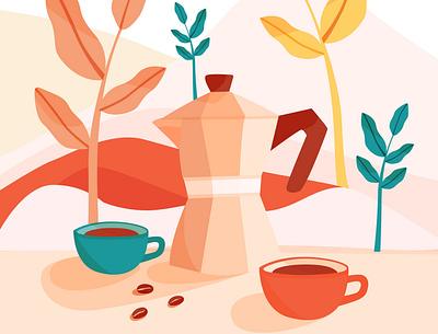Coffee in nature 02 character coffee colors flat illustration nature vector vector illustration warm