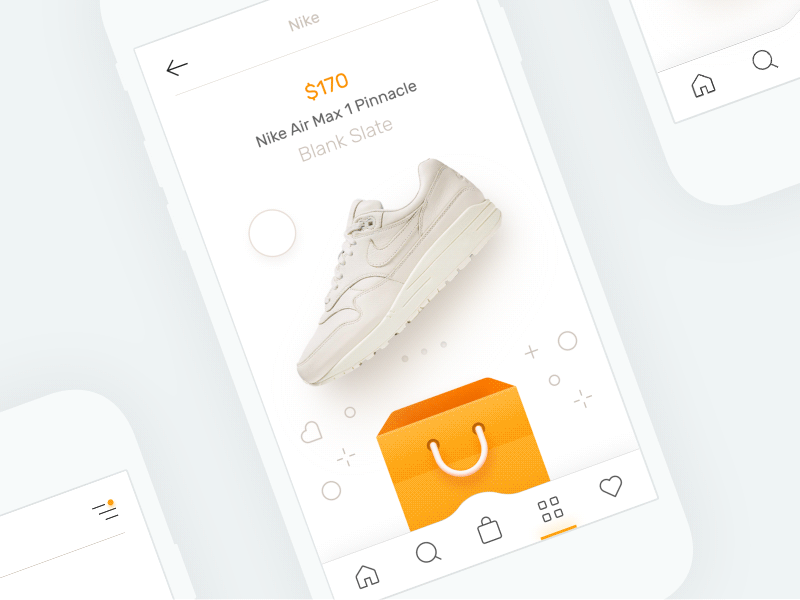 E-Commerce App basket bag checkout purchase buy add item e commerce store ecommerce shop gif animation line icons material ui ux mobile app iphone nike shoes clothing pull down shopping cart white orange clean style