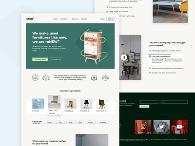 reNEW Furniture - Web Page branding design ecommerce furniture landing photomontage product ui web