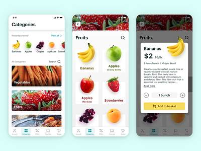 Mobile App - Online grocery shop app category design fruits grocery mobile modal popup shop ui vegetables