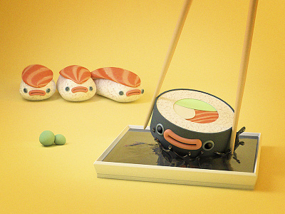 Sushi | Illustration 3d adobe art asian avocado cheese cinema 4d design digital food fun fun art funny illustration illustration art japan nigiri photoshop sushi wasabi
