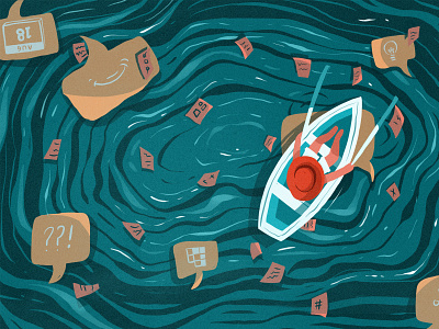Beneath the Surface agency article business design dialogue drowning editorial design handdrawn illustration lurking paddleboat water