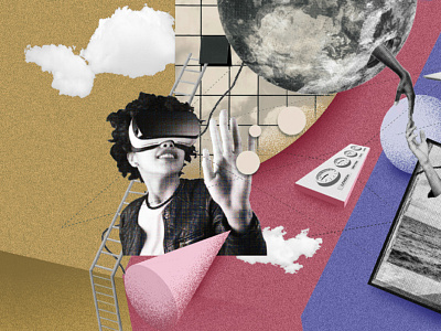 The Possibilities article branding collage design editorial design handdrawn illustration mixed media surrealism virtual reality weird