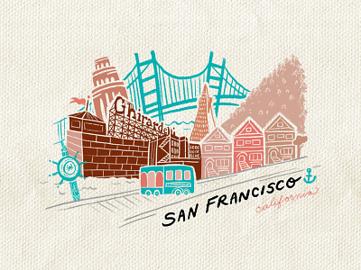 San Francisco, CA cable car california design doodle draw drawing editorial design handdrawn illustration painted ladies san francisco sf tourism transamerica west coast wharf