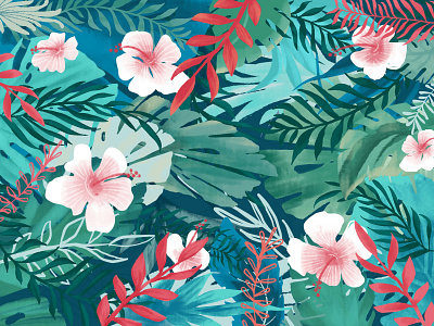 Breezy Tropics aruba beach bookcover design editorial design fern floral flowers forest handdrawn hawaii hibiscus illustration leaves palm plants procreate rainforest tropical