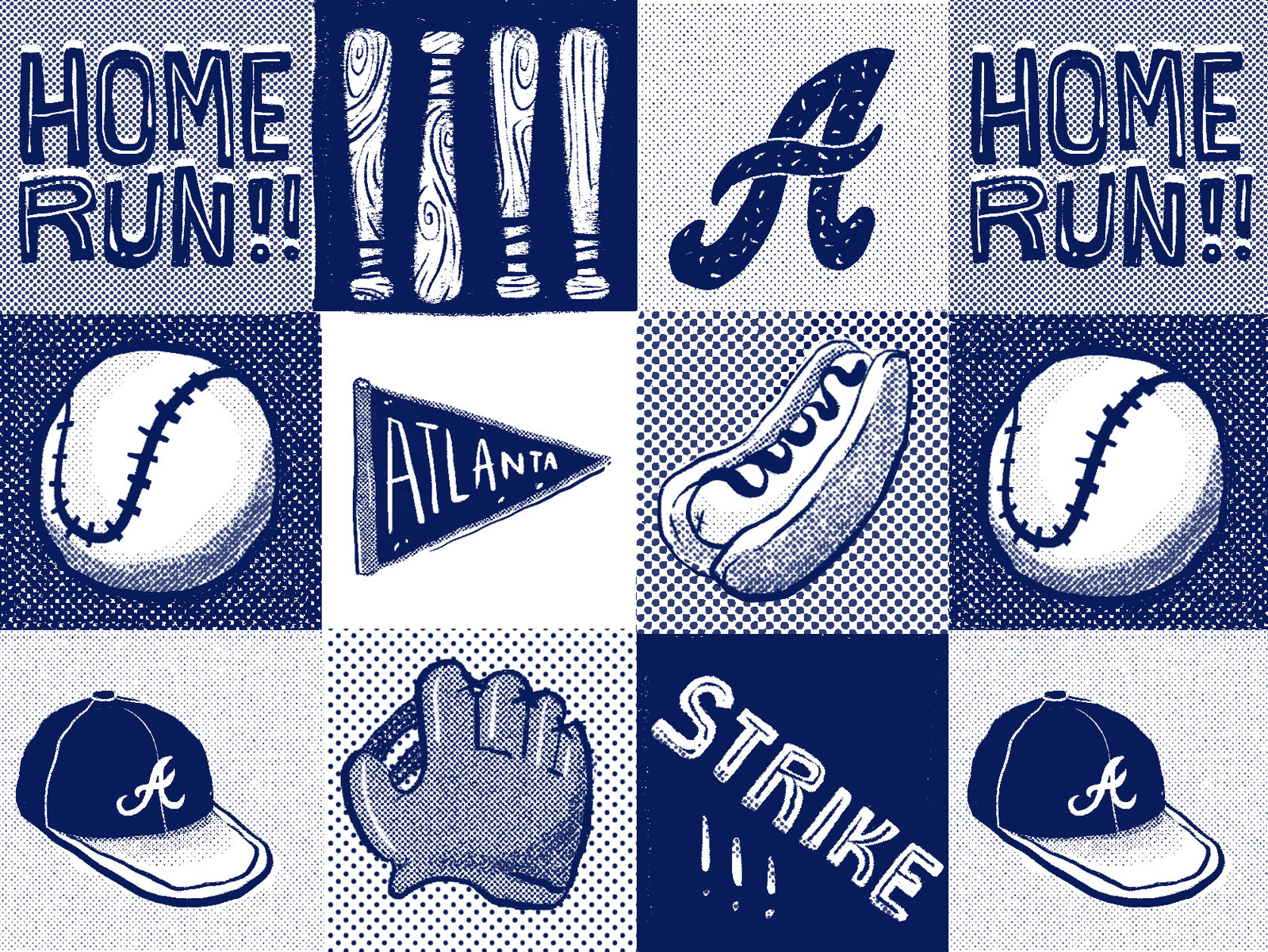 Play Ball!! atlanta ball game baseball baseball bat baseball cap baseball mitt braves design game handdrawn illustration sports typography
