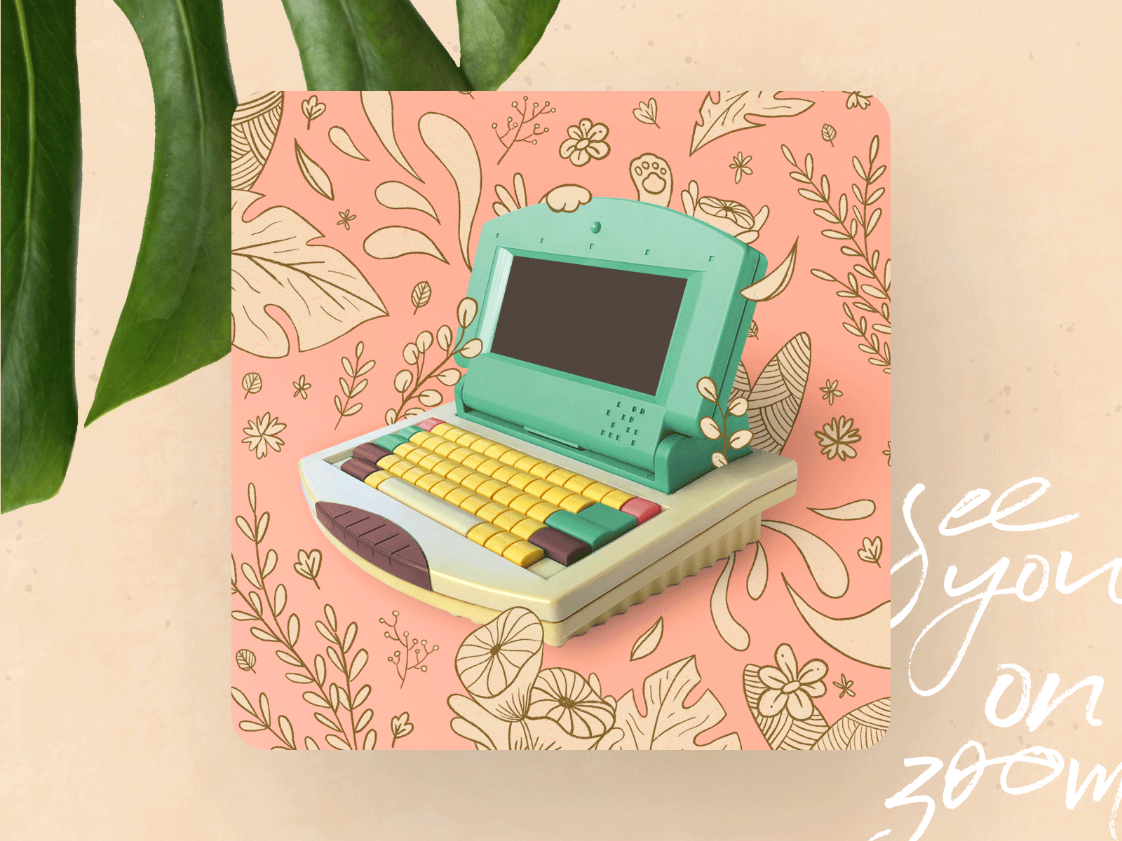 See You on Zoom 90s animation feminine floral illustration laptop old toys pastel quarantine life video call work from home zoom