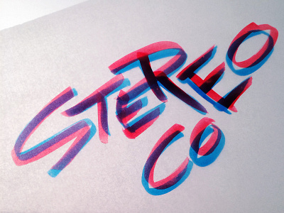 WIP Stereo Co branding brush cyan electronic lettering magenta music overlay