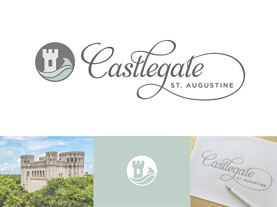 Castlegate logo process castle florida icon lettering ligature logo script teal type wave wedding