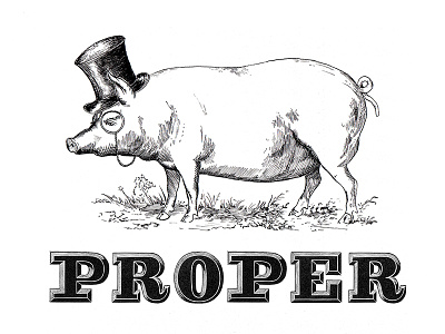 Proper Pig branding crosshatch detail handdrawn handmade illustration ink lettering monocle nib rendering type