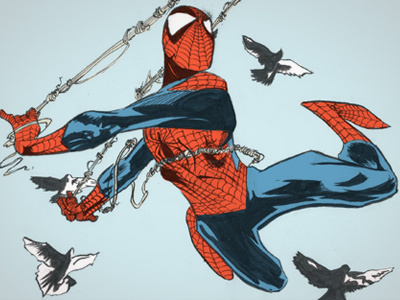 Spider-Man amazing birds brush color comics energetic flat illustration ink marvel motion peter parker pidgeons spiderman subdued