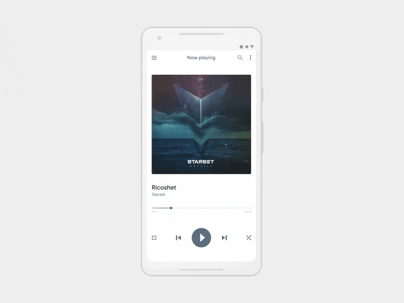 Android Music Player App after effect animation concept figma material design motion music app pixel 2 player ui ux