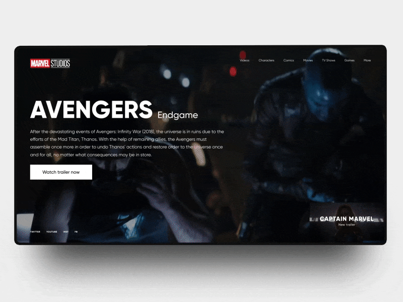 Avengers Endgame promo after effects animation avengers concept figma landing marvel promo site ui ux web