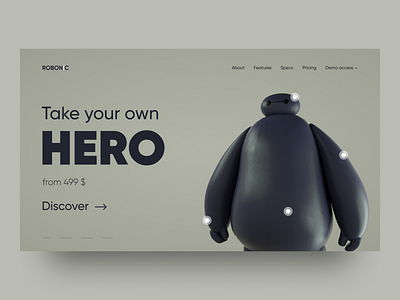 Your Own Hero android baymax cinema 4d concept design figma hero landing octane render robot ui ux warmachine web