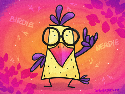 Birdie Nerdie Rock On Illustration background pattern bird bird illustration bright color combinations bright colors character design childrenillustration colourful contrast funny glasses illustration leaves rock and roll shadow vector art