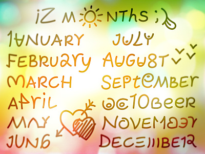 12 months calendar eps font free fun funny humor letter month name number title